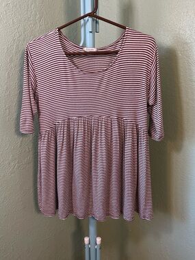 Striped Pink & White Babydoll Tunic Top